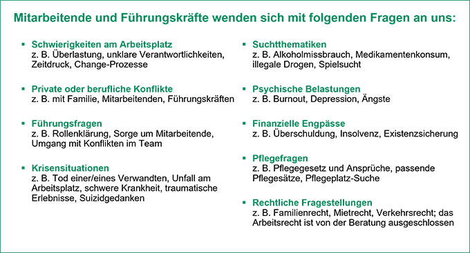 Themenfelder EAP: berufliche Konflike, Führungsfragen, Krisensituationen